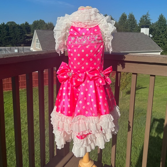 Pink andwhite custom Fancy ByFrancescaWatson Barbie pageant girls polkadot dress - Picture 3 of 4